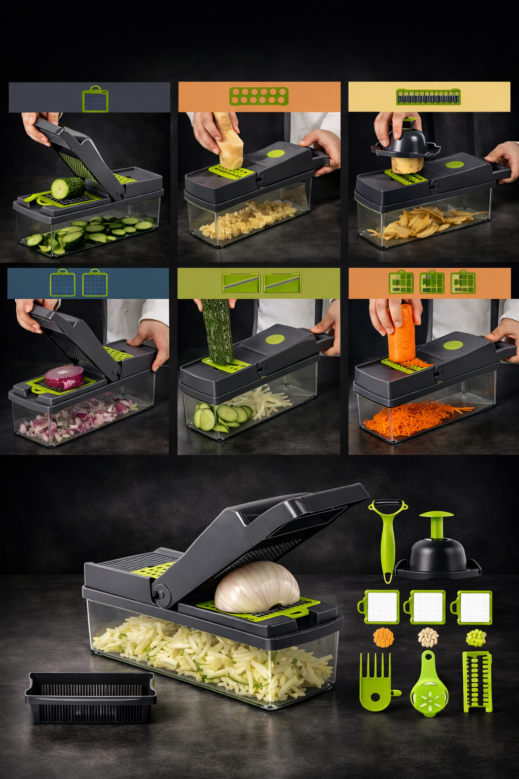 Picadora de Verduras y Vegetales con Múltiples Funciones y Recipiente