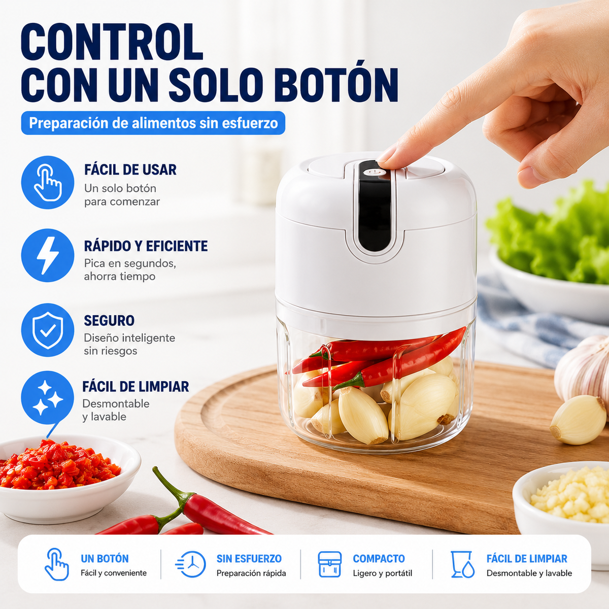 Mini Picadora Eléctrica de Alimentos Eficiente e Inalámbrica
