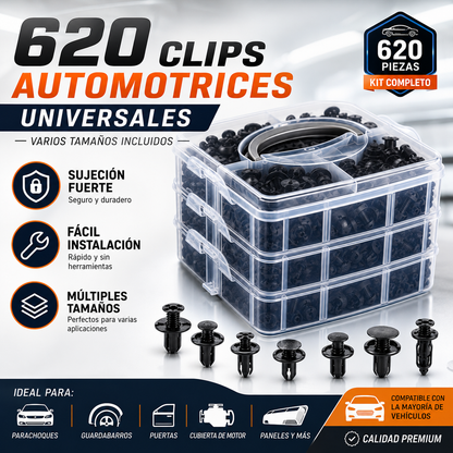 Juego de 620 clips universales para tornillos de expansión: varios tamaños, agarre fuerte y fácil instalación 🛠️🚗