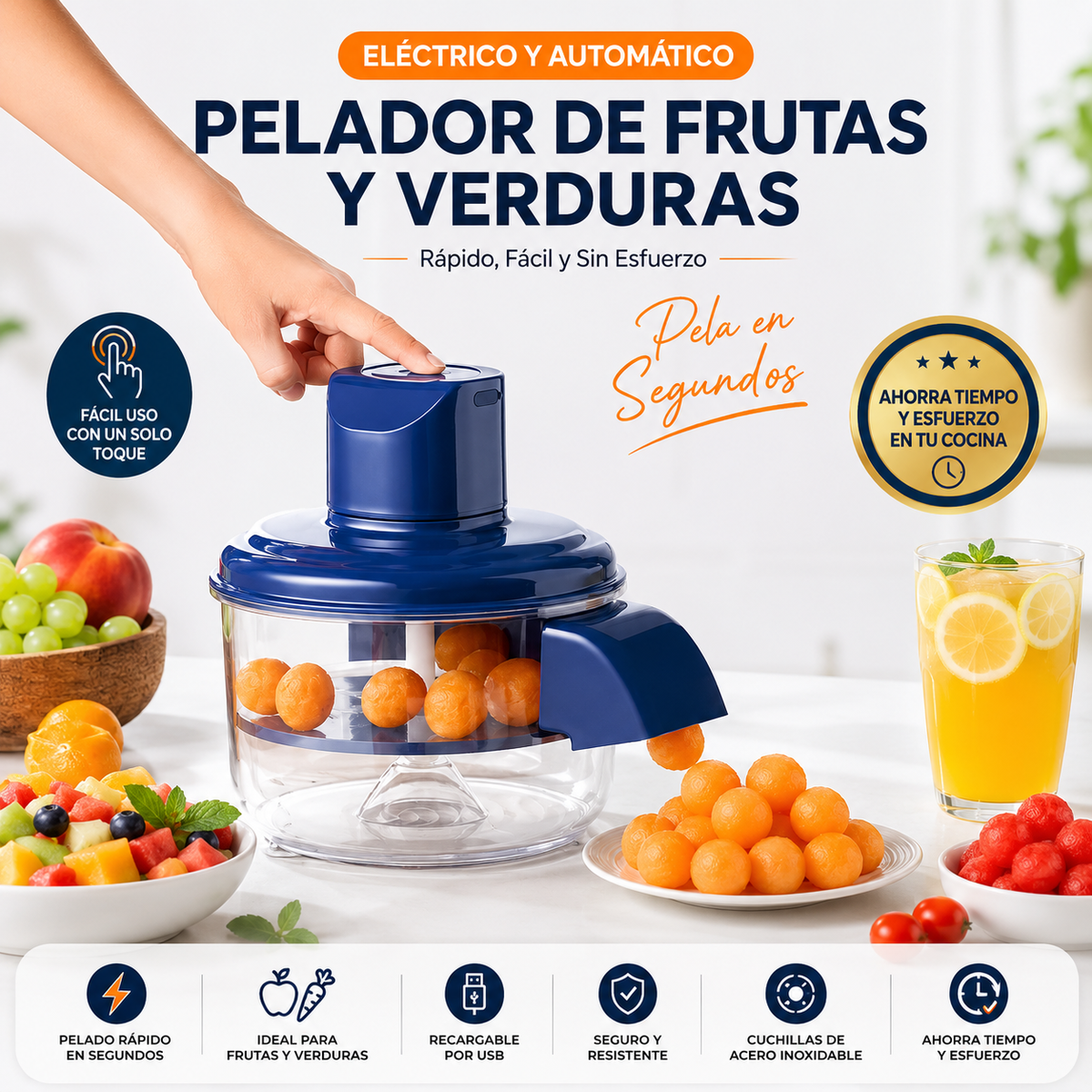 Pelador Eléctrico Transparente para Frutas y Verduras – Rápido, Seguro y Sin Esfuerzo ⚡