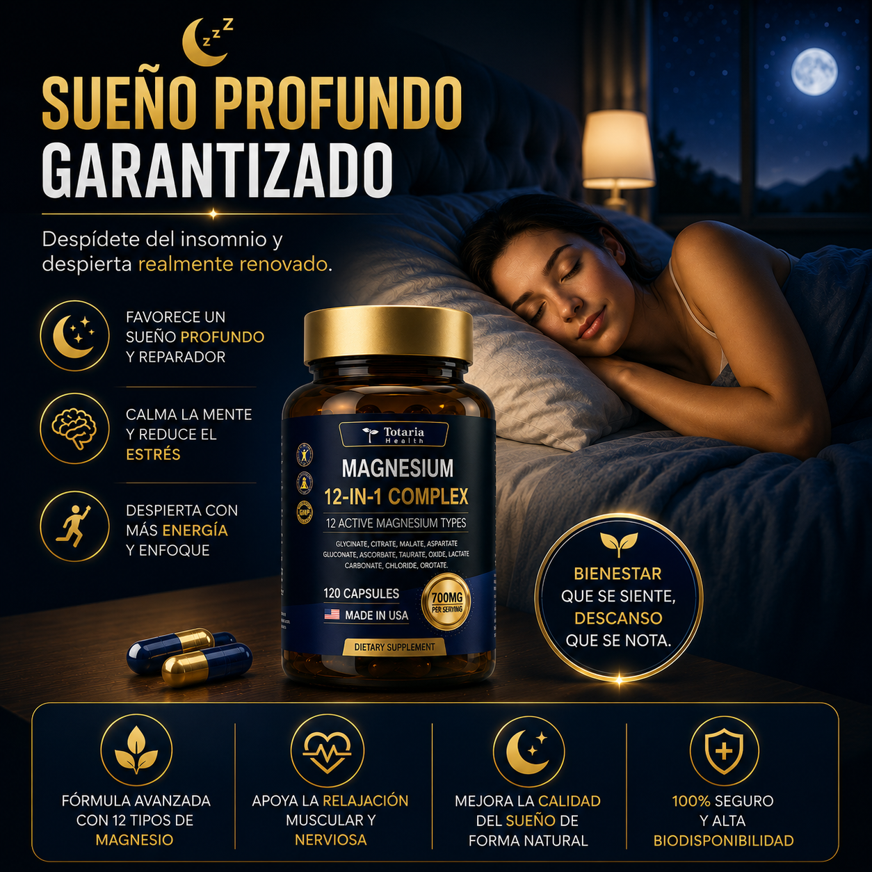 MAGNESIUM 12 EN 1 COMPLEX: 2 Formas de Magnesio. Una Cápsula. Resultados Completos.