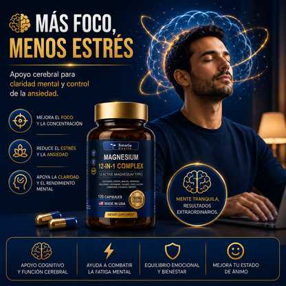 MAGNESIUM 12 EN 1 COMPLEX: 2 Formas de Magnesio. Una Cápsula. Resultados Completos.