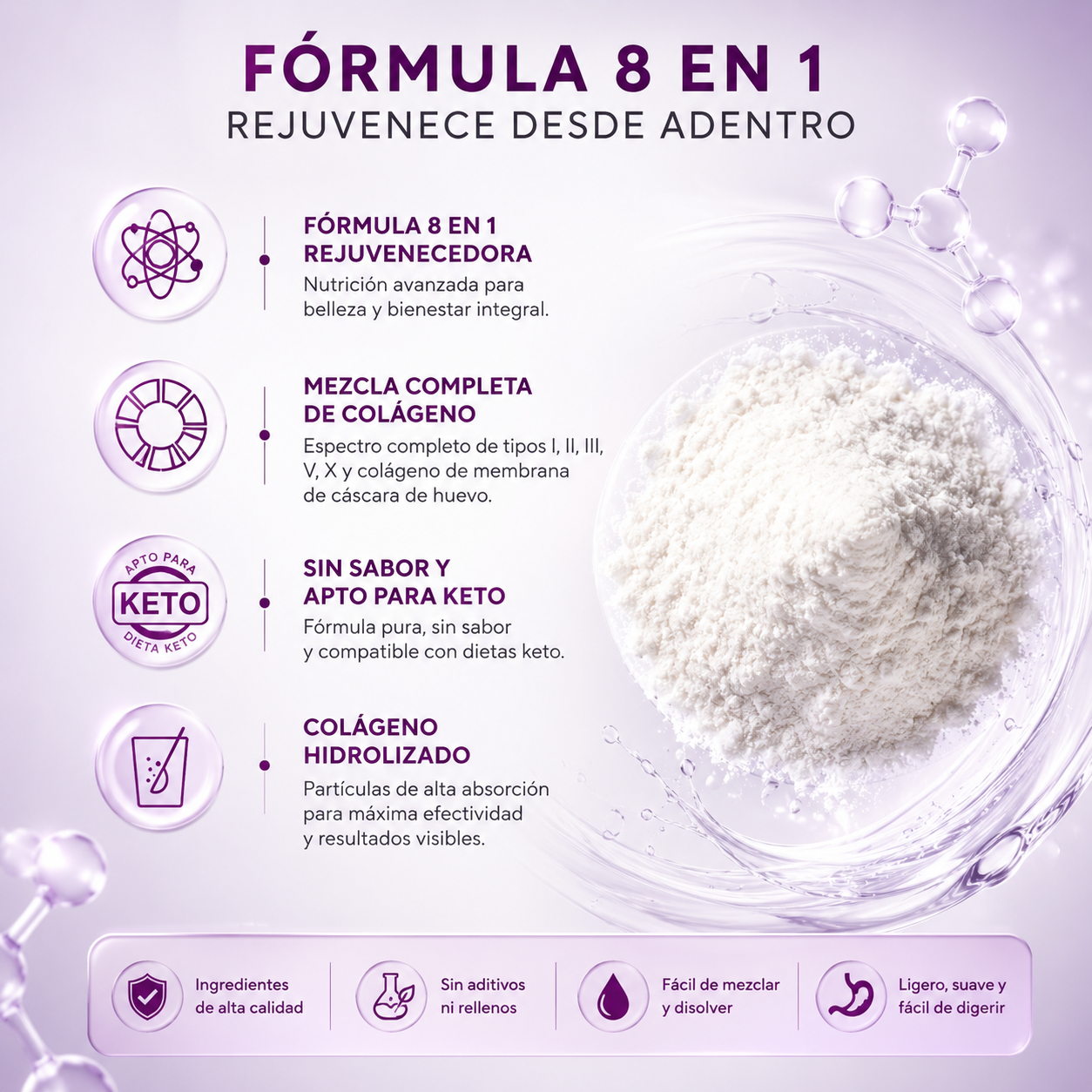 Polvo de colágeno múltiple 6 semanas para recuperar tu luminosidad natural