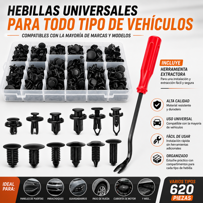 Juego de 620 clips universales para tornillos de expansión: varios tamaños, agarre fuerte y fácil instalación 🛠️🚗