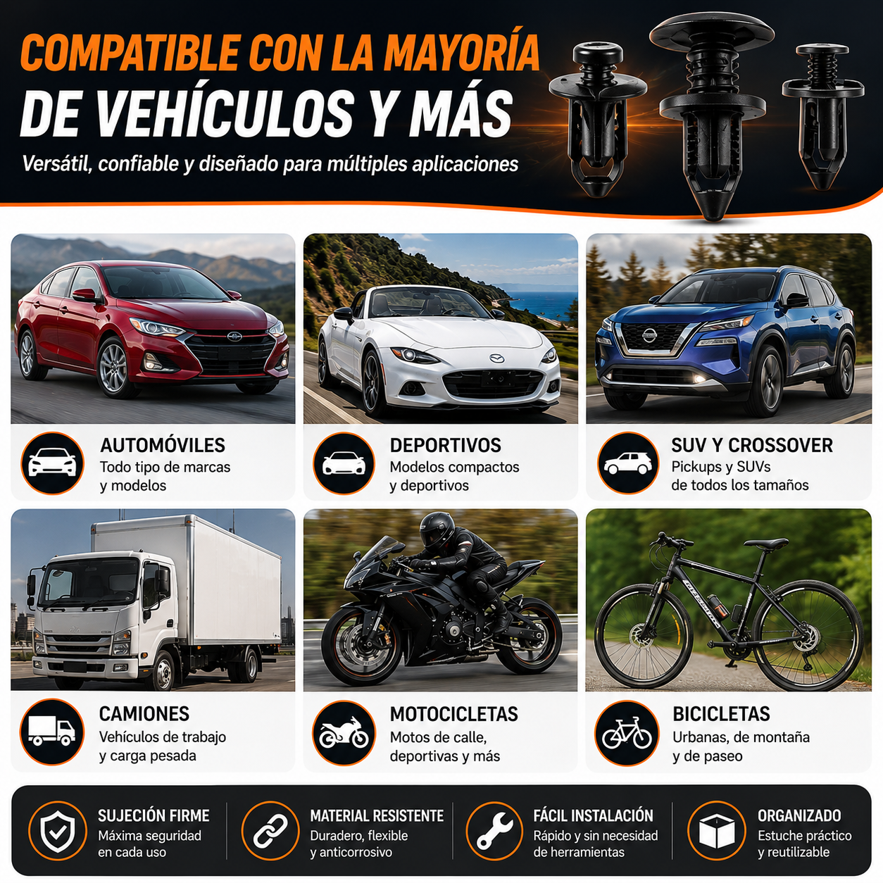 Juego de 620 clips universales para tornillos de expansión: varios tamaños, agarre fuerte y fácil instalación 🛠️🚗