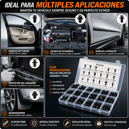 Juego de 620 clips universales para tornillos de expansión: varios tamaños, agarre fuerte y fácil instalación 🛠️🚗