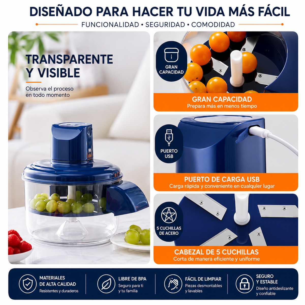 Pelador Eléctrico Transparente para Frutas y Verduras – Rápido, Seguro y Sin Esfuerzo ⚡
